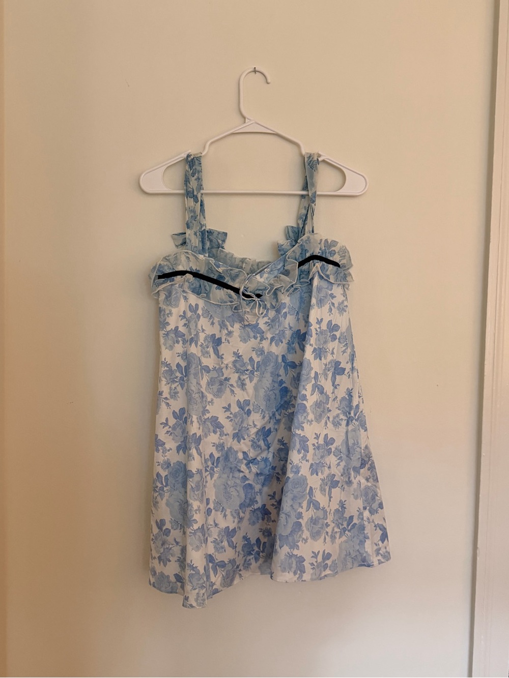 For Love And Lemons Light Blue Floral Ruffle Mini Dress